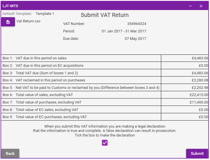 LJT-MTD Submit VAT Return